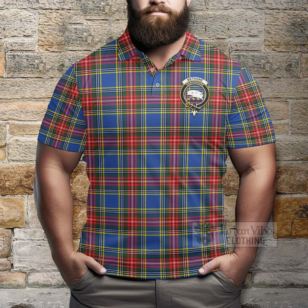 Tartan Vibes Clothing Bethune Tartan Polo Shirt with Family Crest Celtic Skull Style