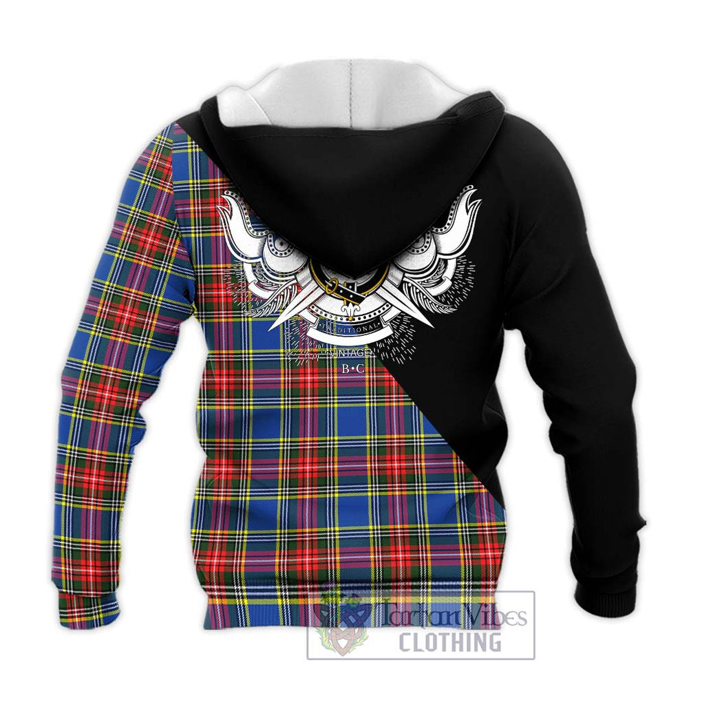 Bethune Tartan Knitted Hoodie with Family Crest and Military Logo Style - Tartanvibesclothing Shop