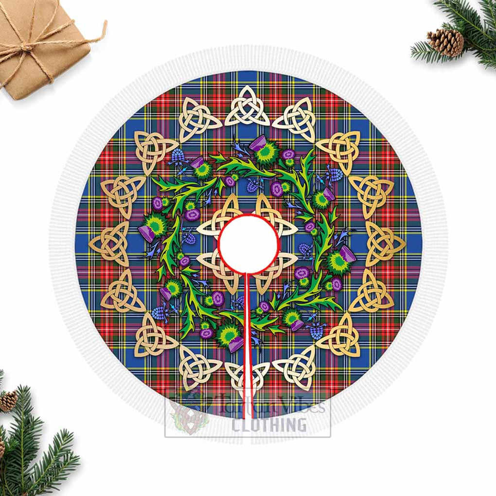 Tartan Vibes Clothing Bethune Tartan Christmas Tree Skirt with Thistle Celtic Knot Style