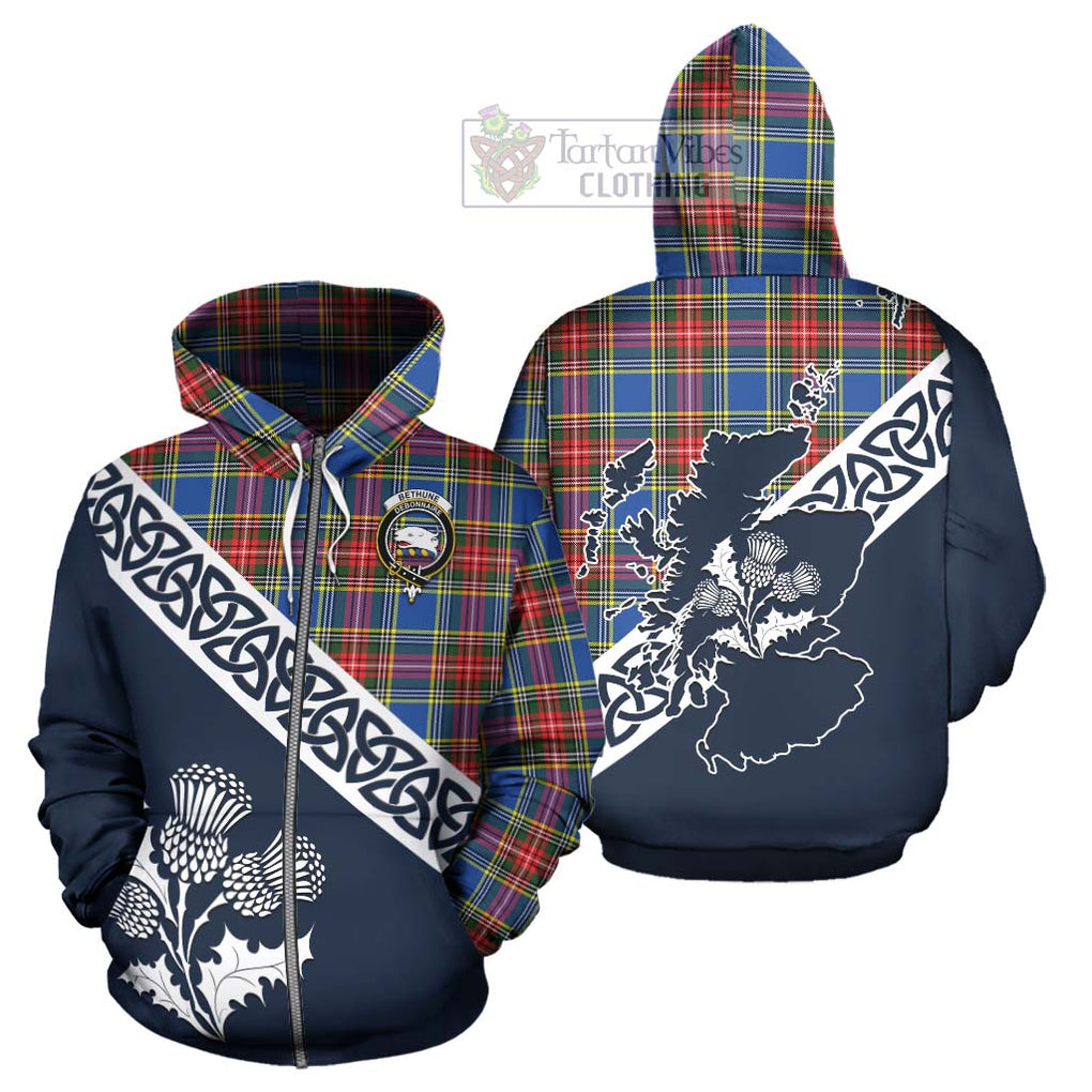 Tartan Vibes Clothing Bethune Tartan Hoodie Featuring Thistle and Scotland Map