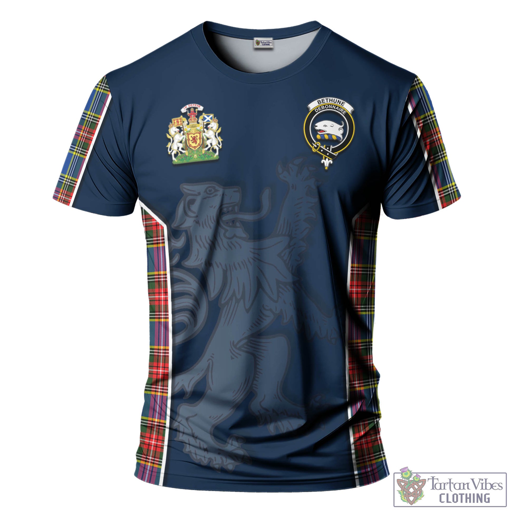 Tartan Vibes Clothing Bethune Tartan T-Shirt with Family Crest and Lion Rampant Vibes Sport Style