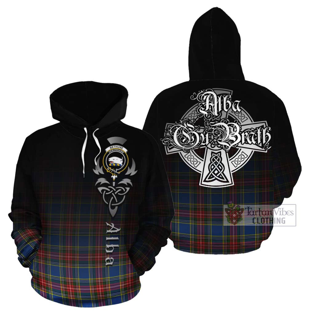 Tartan Vibes Clothing Bethune Tartan Cotton Hoodie Featuring Alba Gu Brath Family Crest Celtic Inspired