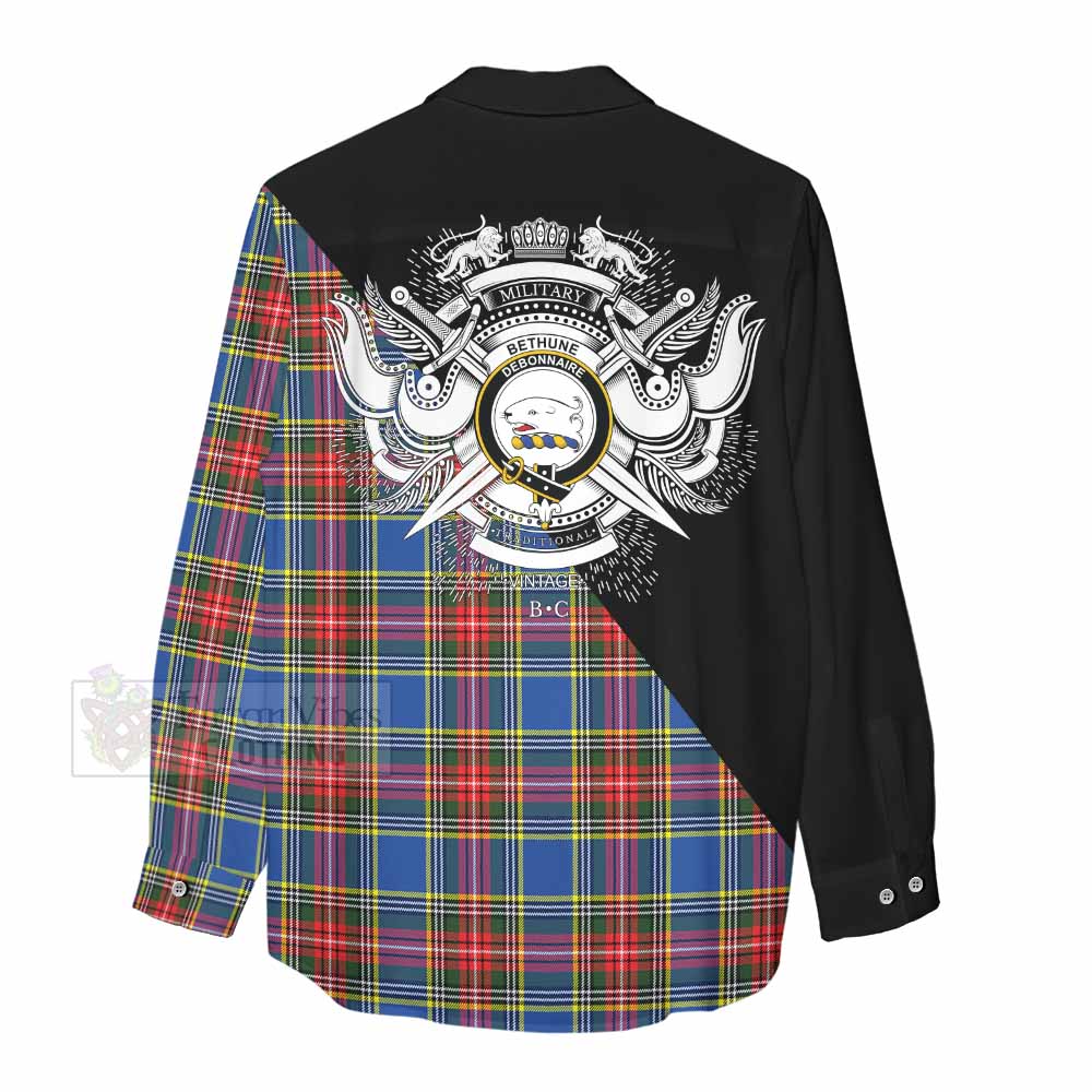 Tartan Vibes Clothing Bethune Tartan Women's Casual Shirt with Family Crest and Military Logo Style