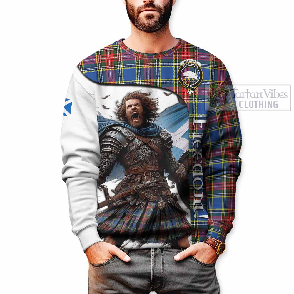 Tartan Vibes Clothing Bethune Crest Tartan Sweatshirt Inspired by the Freedom of Scottish Warrior