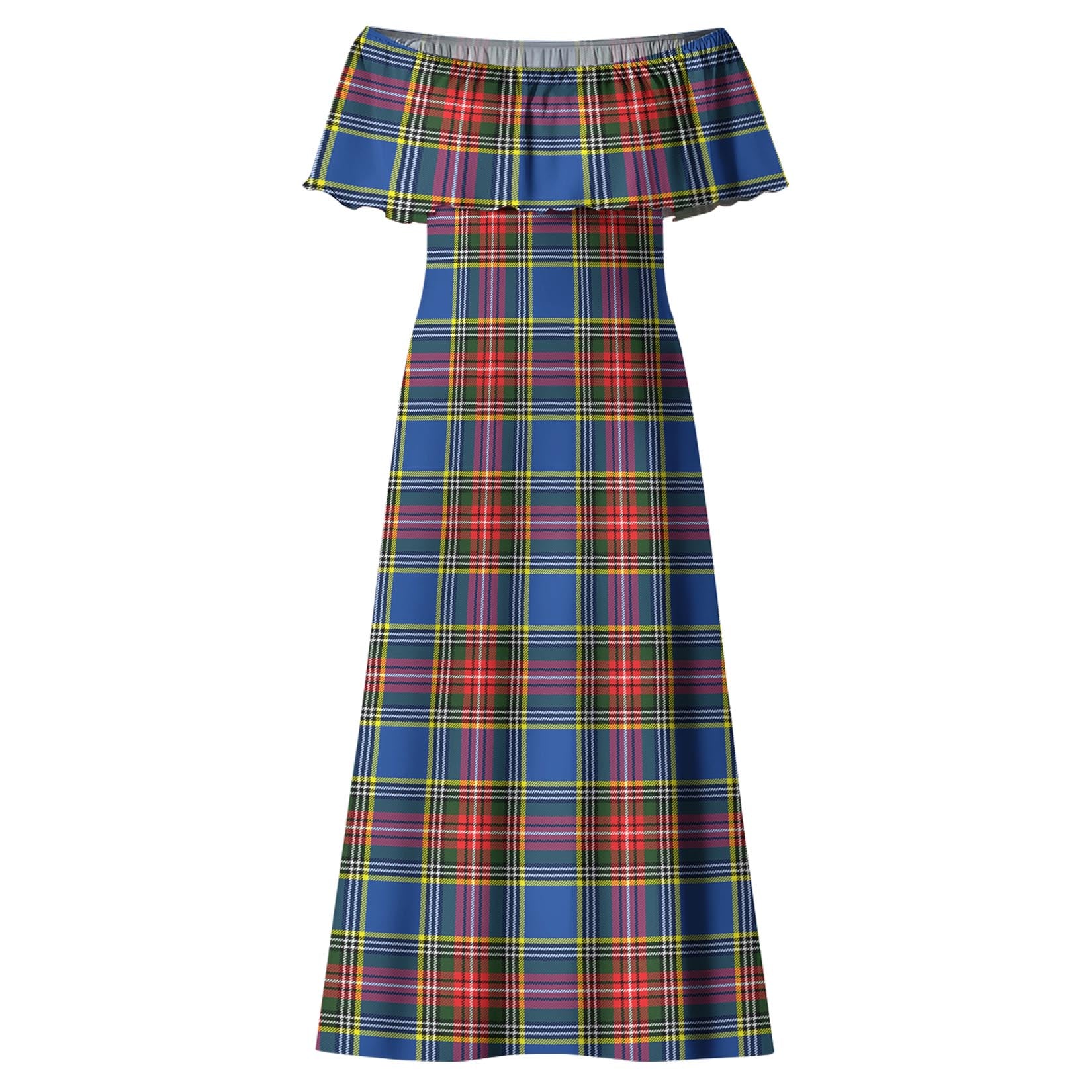 Bethune Tartan Off Shoulder Long Dress - Tartanvibesclothing