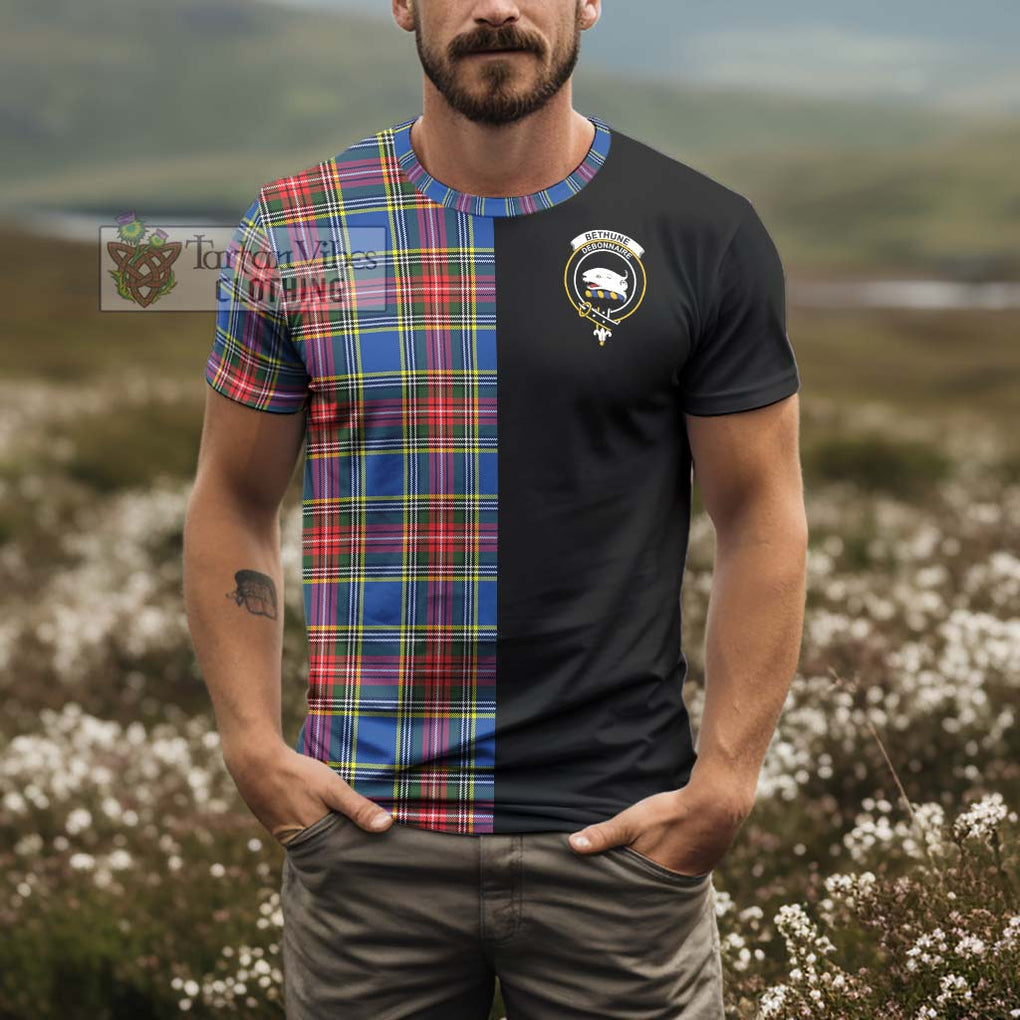 Bethune Tartan T-Shirt with Family Crest and Half Of Me Style - Tartanvibesclothing Shop