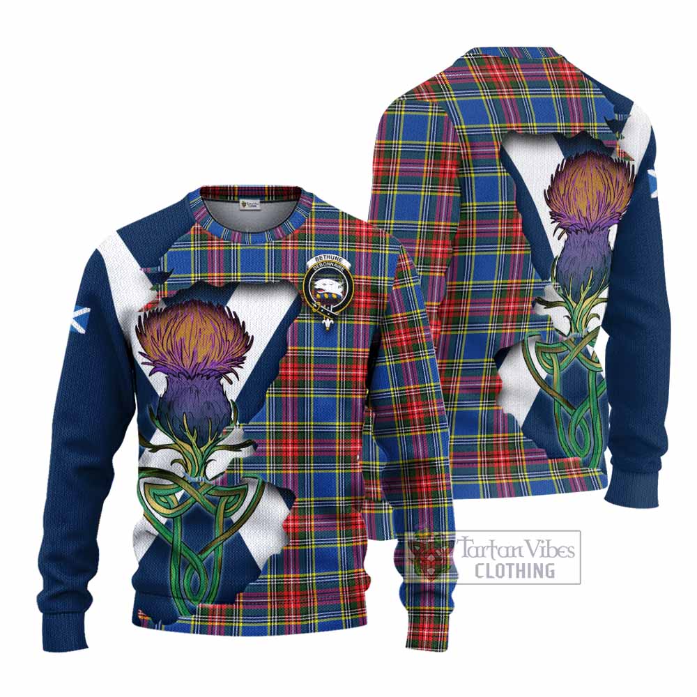 Bethune Tartan Family Crest Knitted Sweater Scottish Thistle Celtic Inspired - Tartan Vibes Clothing
