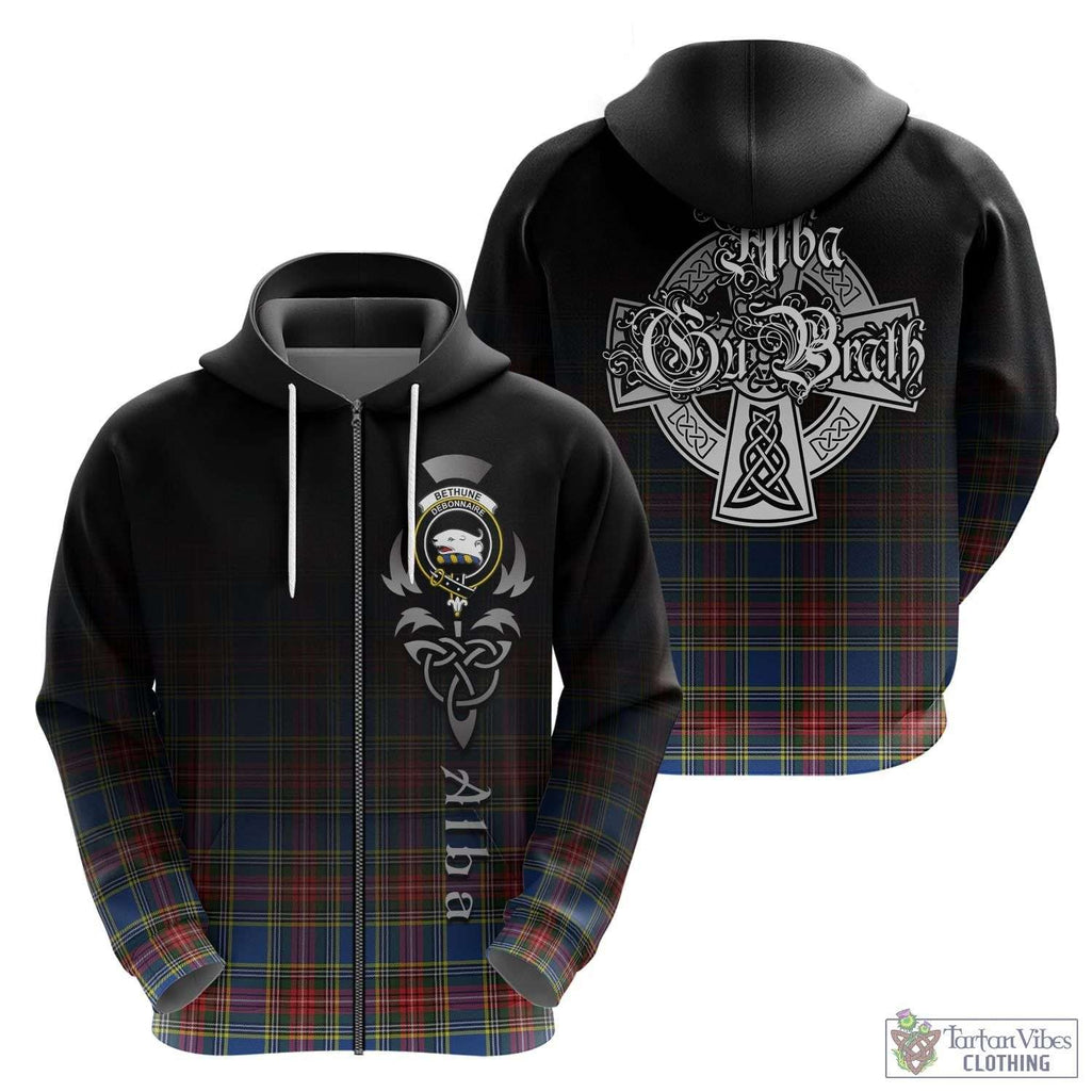 Tartan Vibes Clothing Bethune Tartan Hoodie Featuring Alba Gu Brath Family Crest Celtic Inspired