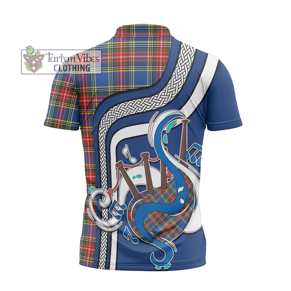 Bethune Tartan Zipper Polo Shirt with Epic Bagpipe Style - Tartanvibesclothing Shop