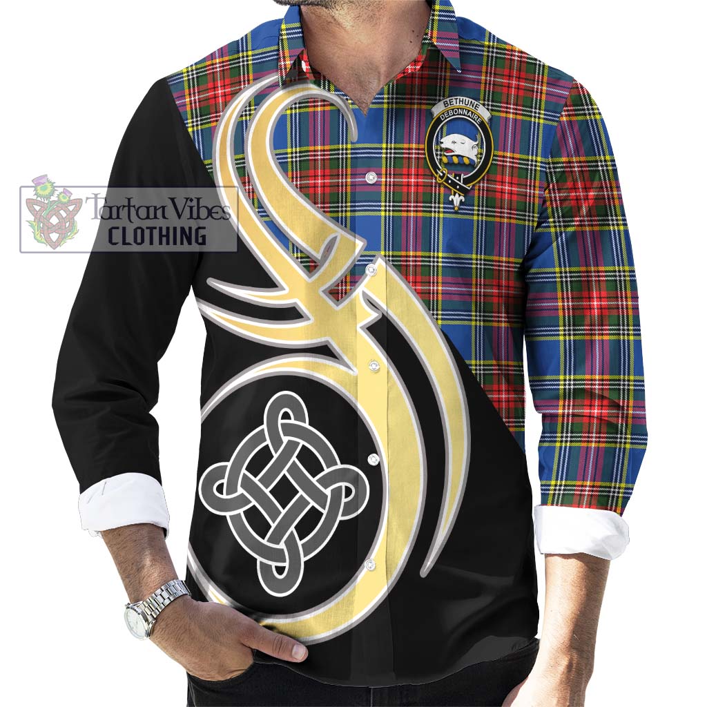 Bethune Tartan Long Sleeve Button Shirt with Family Crest and Celtic Symbol Style - Tartan Vibes Clothing