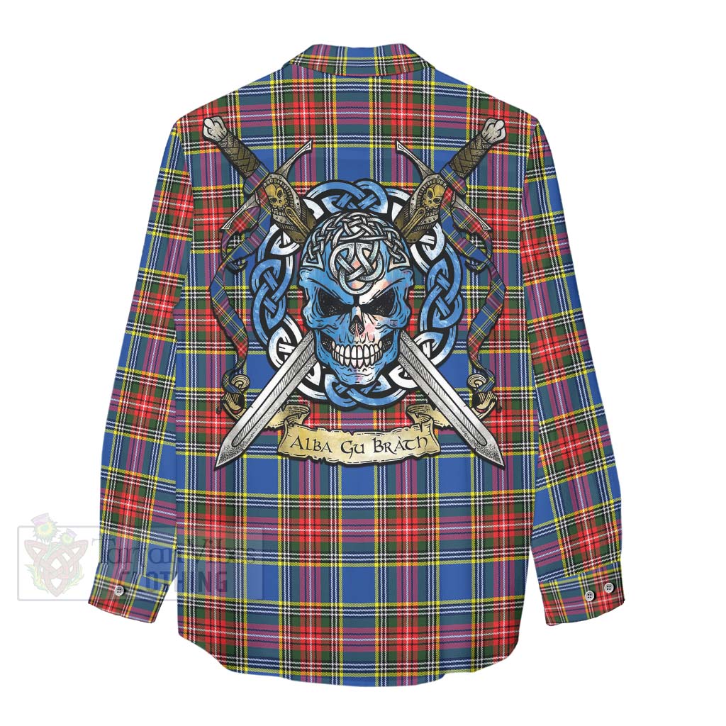 Tartan Vibes Clothing Bethune Tartan Women's Casual Shirt with Family Crest Celtic Skull Style