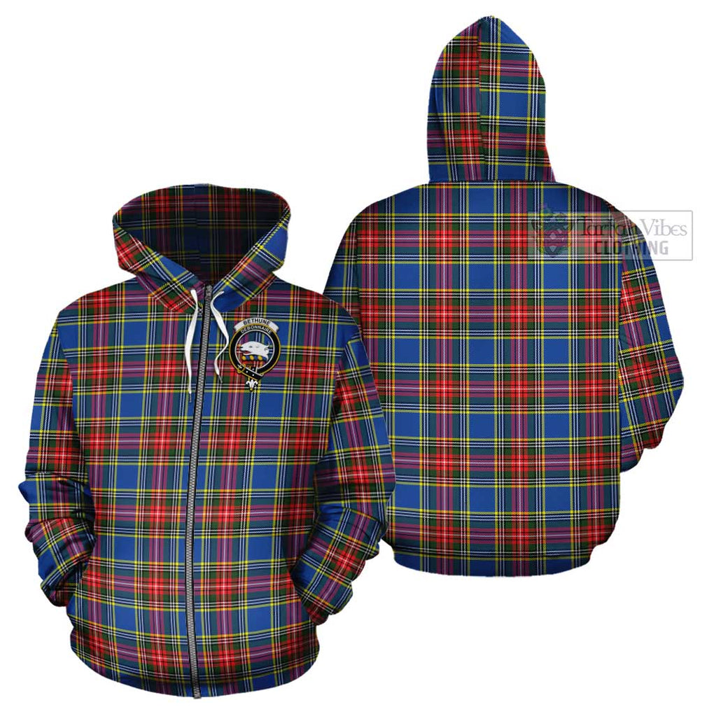 Bethune Tartan Cotton Hoodie with Family Crest Zip Hoodie - Tartan Vibes Clothing