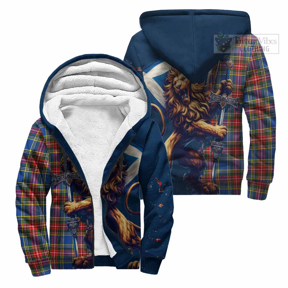 Tartan Vibes Clothing Bethune Tartan Family Crest Sherpa Hoodie with Scottish Majestic Lion