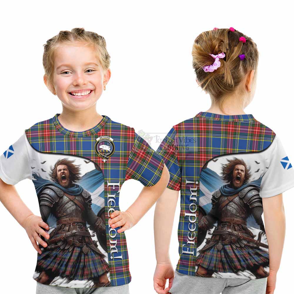 Tartan Vibes Clothing Bethune Crest Tartan Kid T-Shirt Inspired by the Freedom of Scottish Warrior