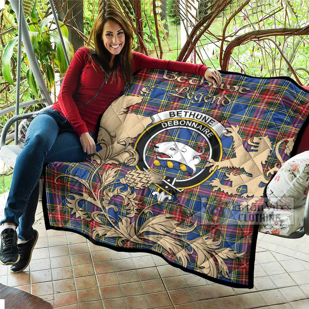 Tartan Vibes Clothing Bethune Tartan Quilt with Family Crest and Scottish Symbol Style