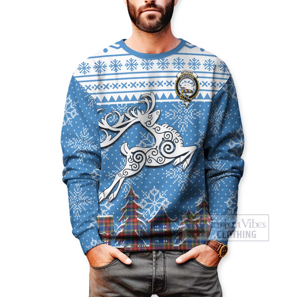 Tartan Vibes Clothing Bethune Clan Christmas Sweatshirt Celtic Reindeer Style