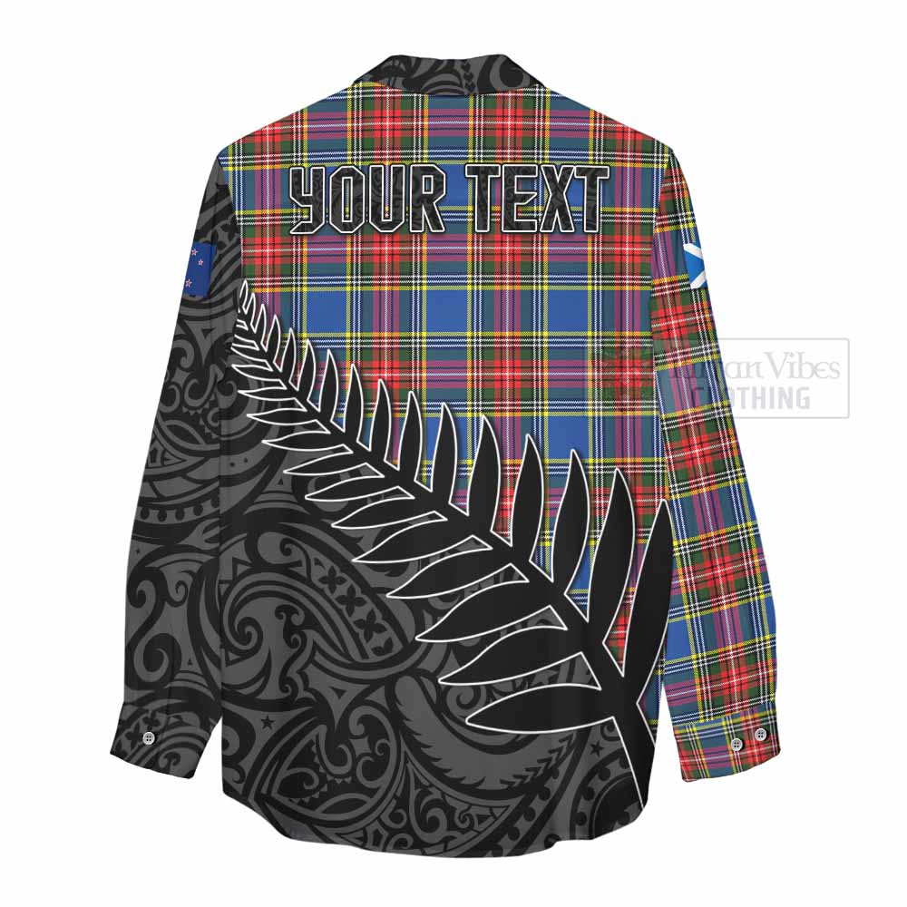 Tartan Vibes Clothing Bethune Crest Tartan Women's Casual Shirt with New Zealand Silver Fern Half Style