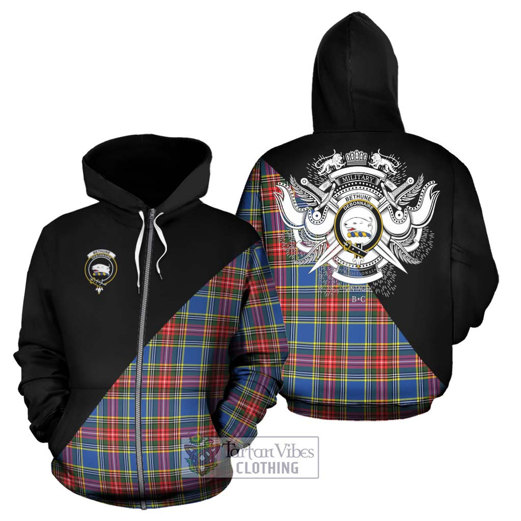 Bethune Tartan Hoodie with Family Crest and Military Logo Style - Tartanvibesclothing Shop