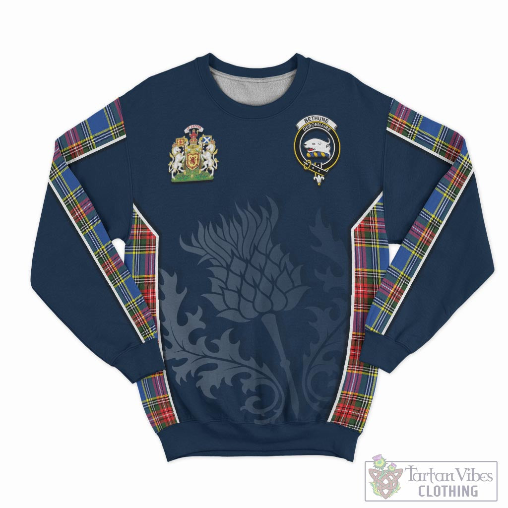 Tartan Vibes Clothing Bethune Tartan Sweatshirt with Family Crest and Scottish Thistle Vibes Sport Style