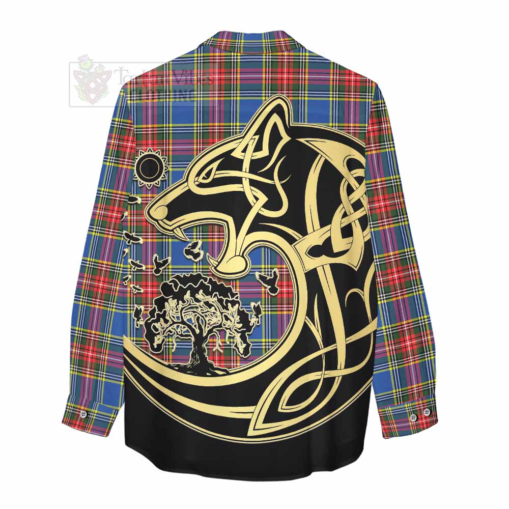 Tartan Vibes Clothing Bethune Tartan Women's Casual Shirt with Family Crest Celtic Wolf Style