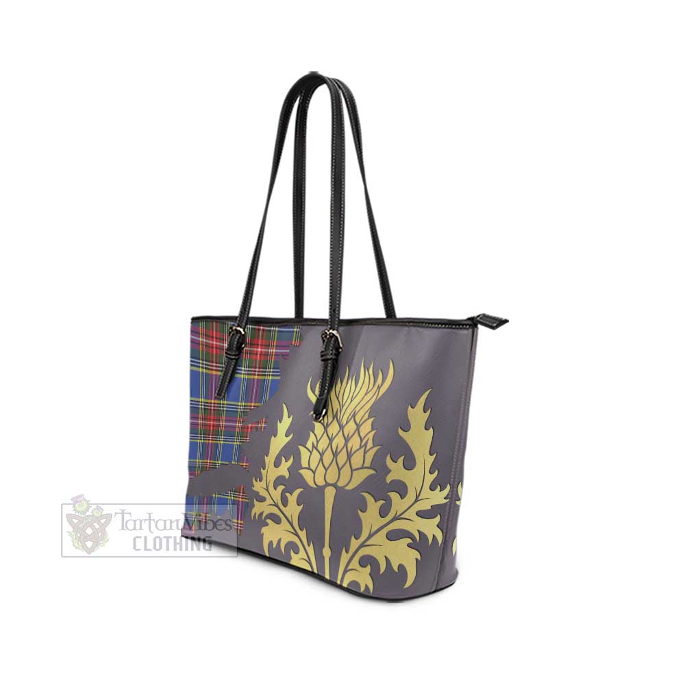 Bethune Tartan Leather Tote Bag Gold Thistle Style - Tartan Vibes Clothing