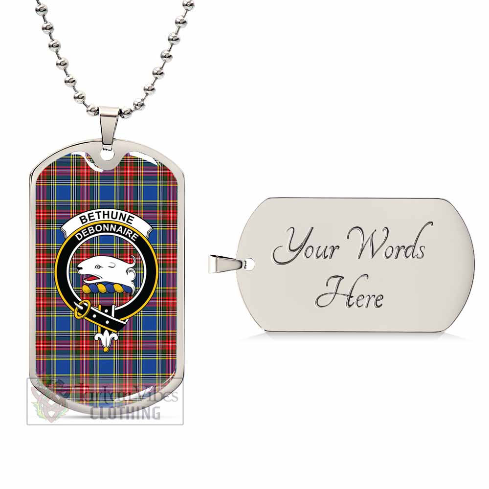 Tartan Vibes Clothing Bethune Tartan Dog Tag Necklace with Family Crest