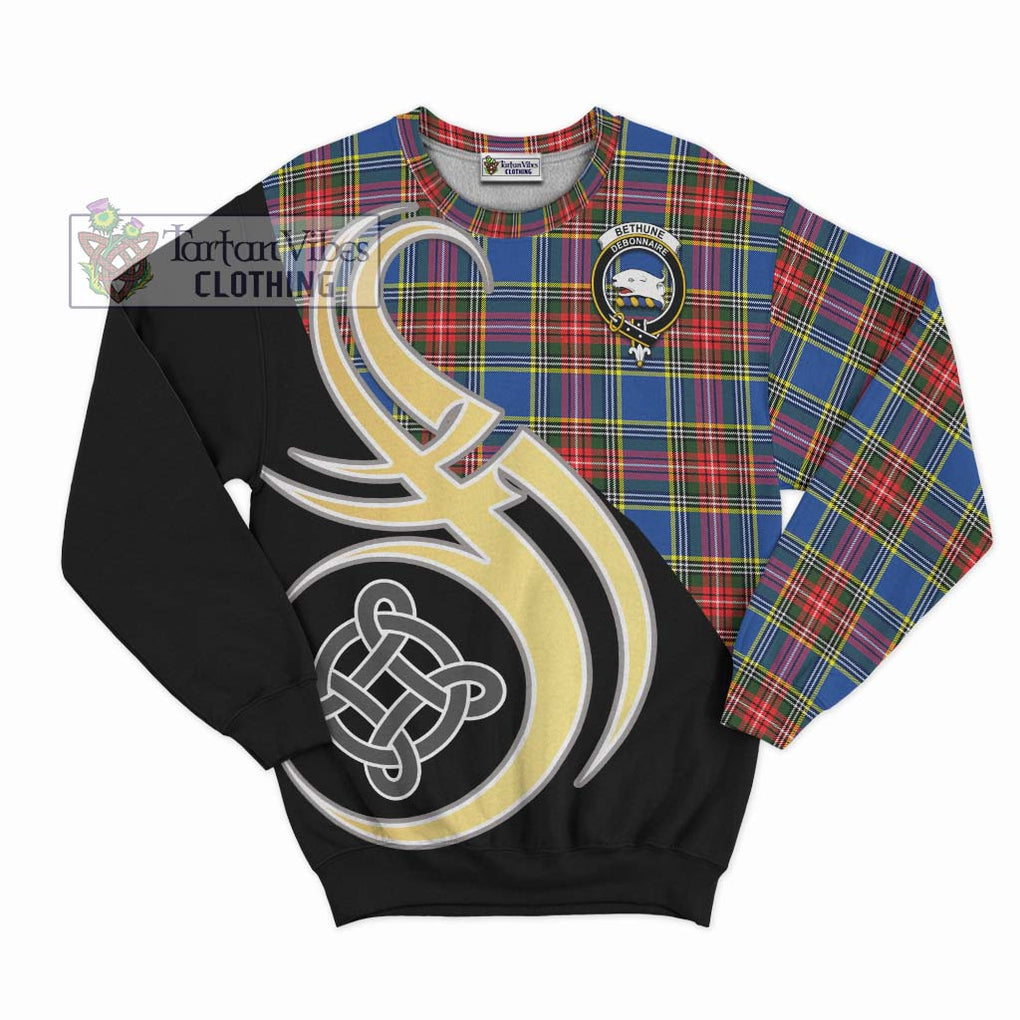 Bethune Tartan Sweatshirt with Family Crest and Celtic Symbol Style - Tartan Vibes Clothing