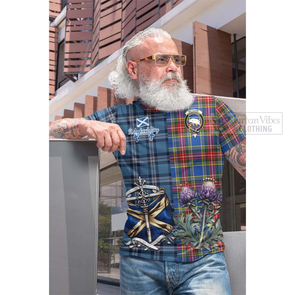 Tartan Vibes Clothing Bethune Tartan Cotton T-shirt Happy St. Andrew's Day Half Tartan Style