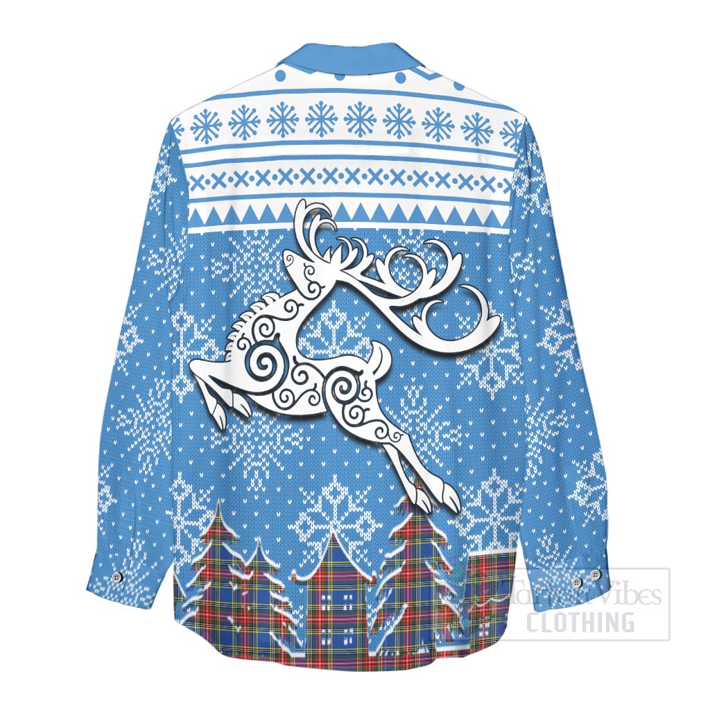 Tartan Vibes Clothing Bethune Clan Christmas Women's Casual Shirt Celtic Reindeer Style