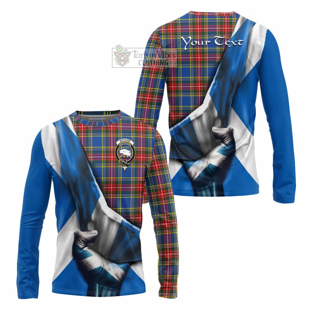 Tartan Vibes Clothing Bethune Tartan Long Sleeve T-Shirt with Family Crest Scotland Patriotic Style