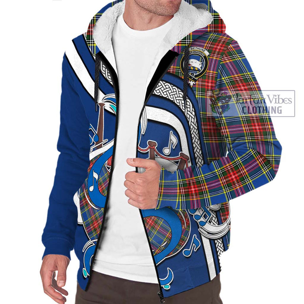 Bethune Tartan Sherpa Hoodie with Epic Bagpipe Style Unisex - Tartanvibesclothing Shop