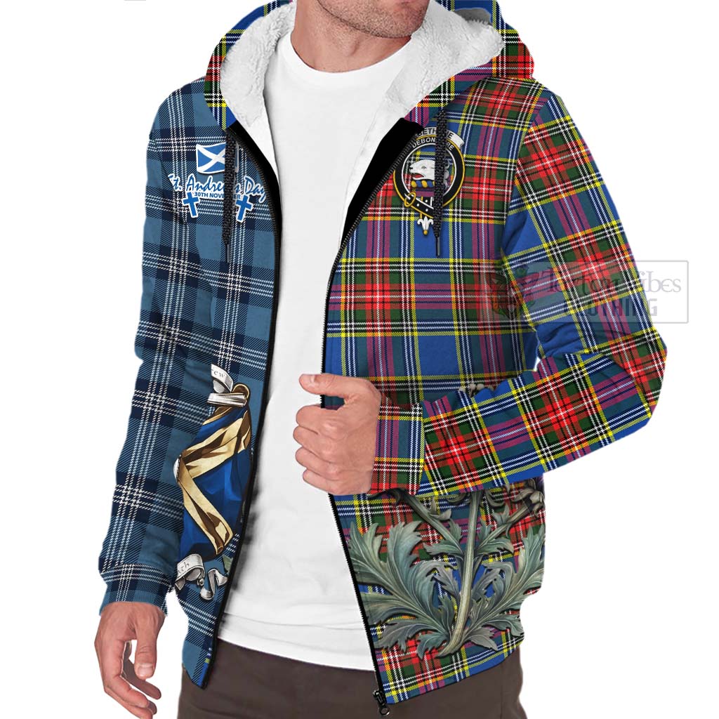 Tartan Vibes Clothing Bethune Tartan Sherpa Hoodie Happy St. Andrew's Day Half Tartan Style