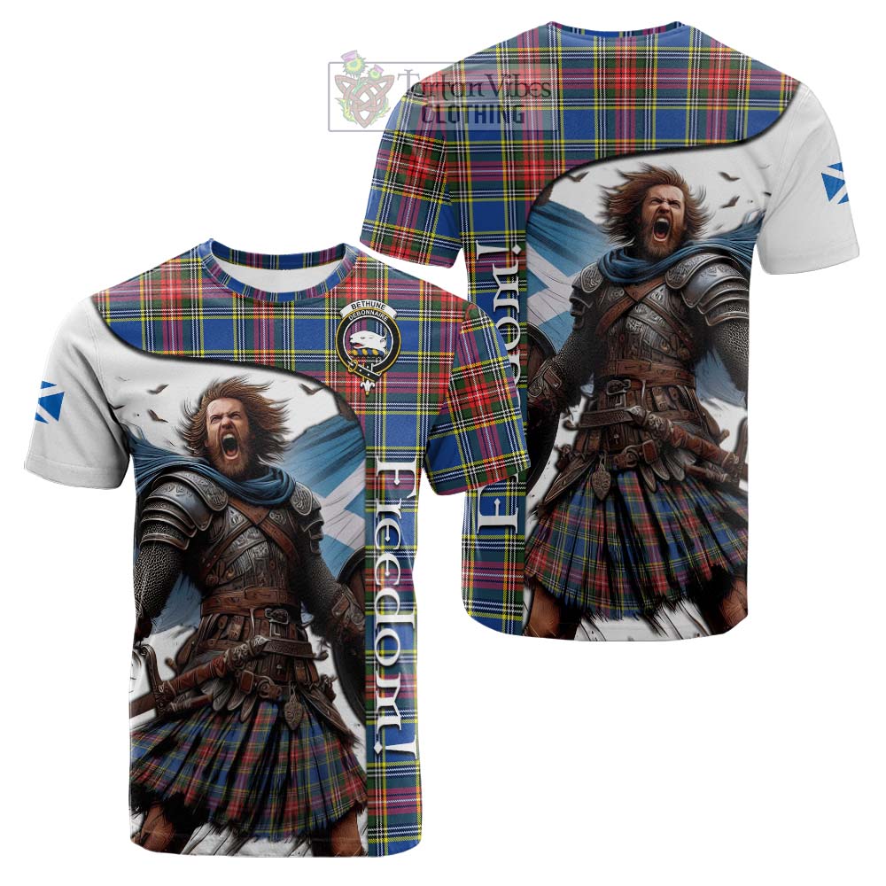 Tartan Vibes Clothing Bethune Crest Tartan Cotton T-shirt Inspired by the Freedom of Scottish Warrior