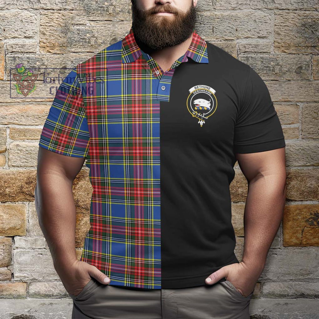 Bethune Tartan Polo Shirt with Family Crest and Half Of Me Style - Tartanvibesclothing Shop