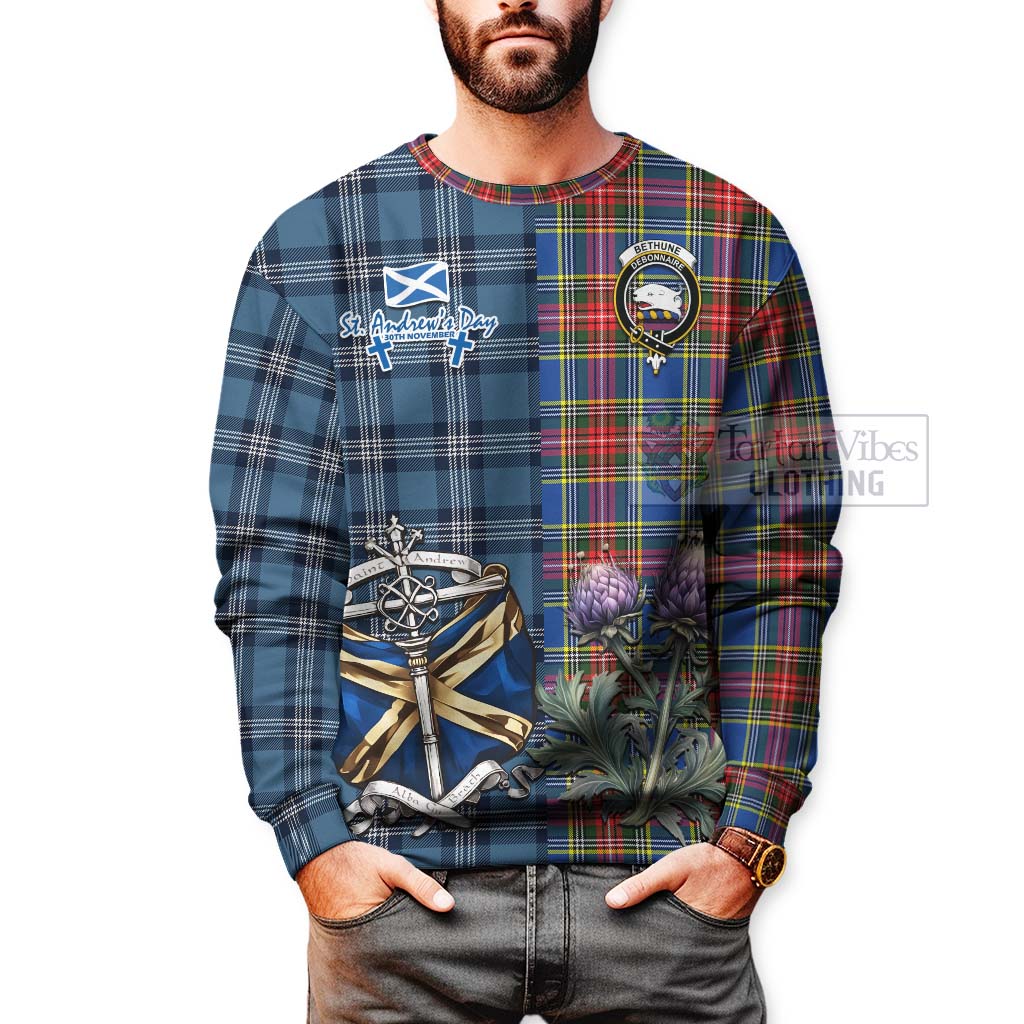 Tartan Vibes Clothing Bethune Tartan Sweatshirt Happy St. Andrew's Day Half Tartan Style