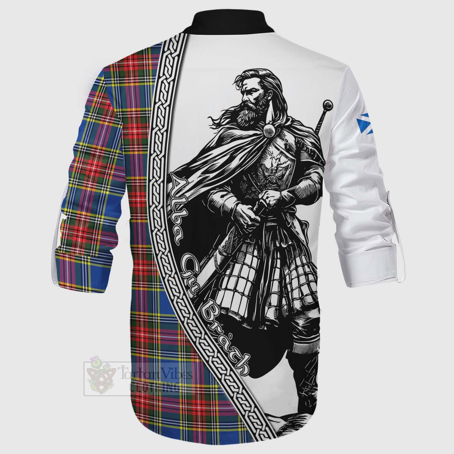 Tartan Vibes Clothing Bethune Tartan Clan Crest Ghillie Kilt Shirt with Highlander Warrior Celtic Style