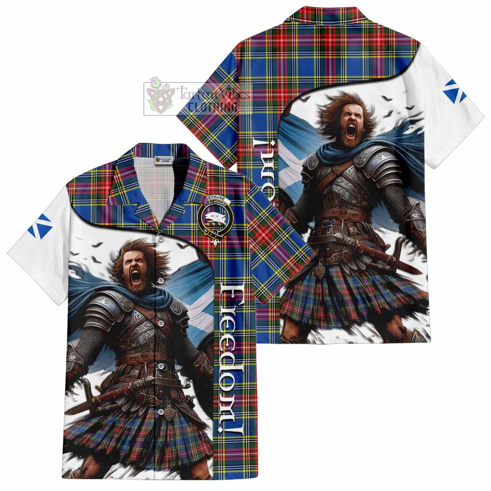 Tartan Vibes Clothing Bethune Crest Tartan Short Sleeve Button Shirt Inspired by the Freedom of Scottish Warrior