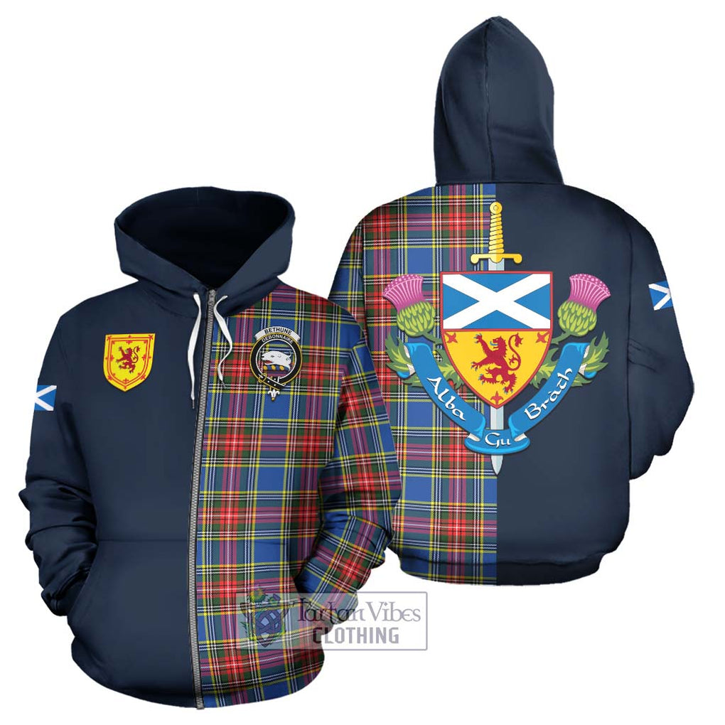 Tartan Vibes Clothing Bethune Tartan Hoodie with Scottish Lion Royal Arm Half Style