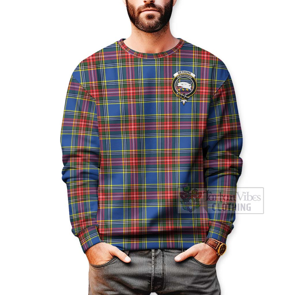 Tartan Vibes Clothing Bethune Tartan Sweatshirt with Family Crest Celtic Skull Style