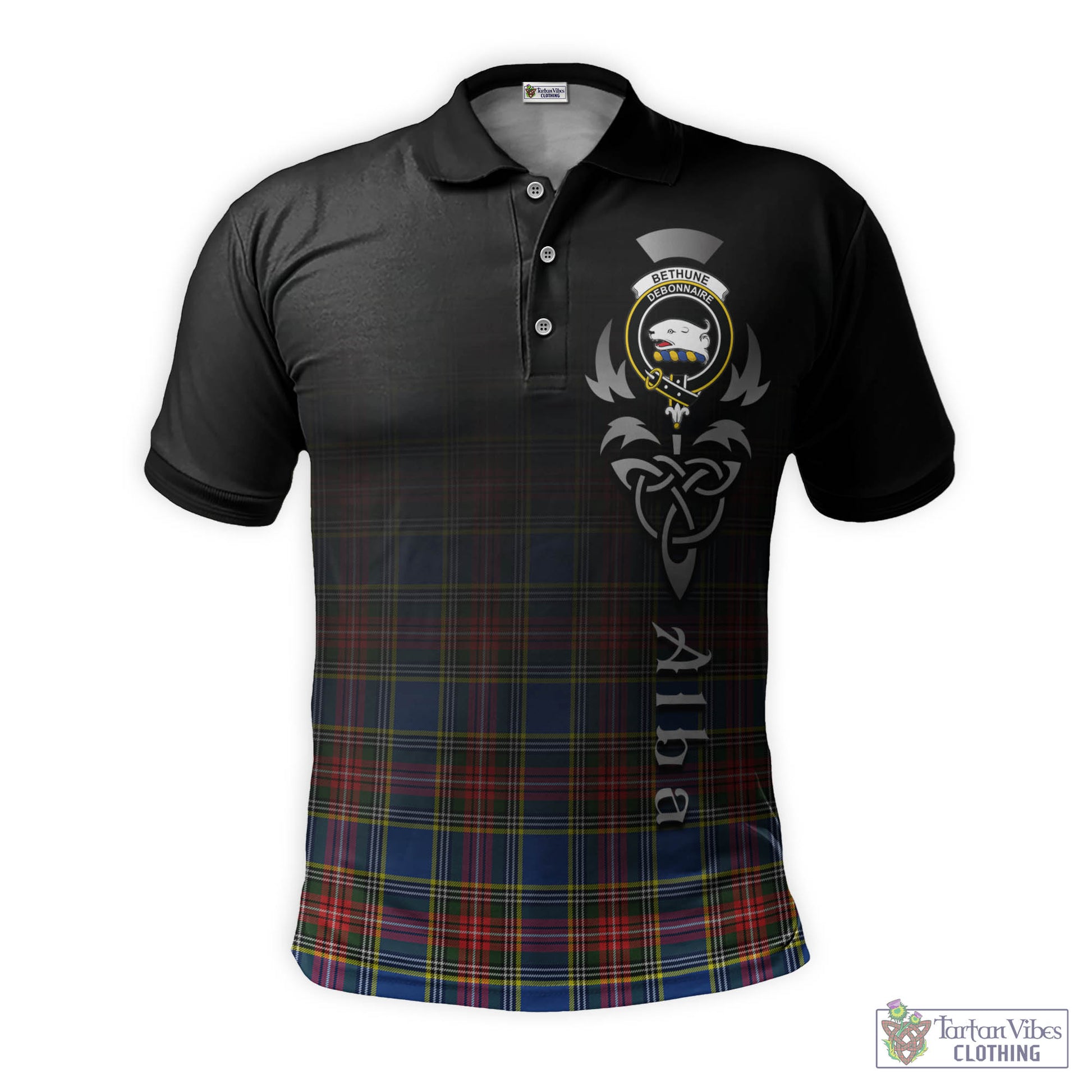 Tartan Vibes Clothing Bethune Tartan Polo Shirt Featuring Alba Gu Brath Family Crest Celtic Inspired