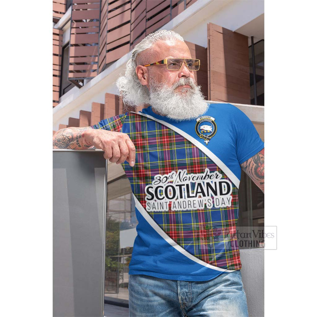 Tartan Vibes Clothing Bethune Family Crest Tartan Cotton T-shirt Celebrate Saint Andrew's Day in Style