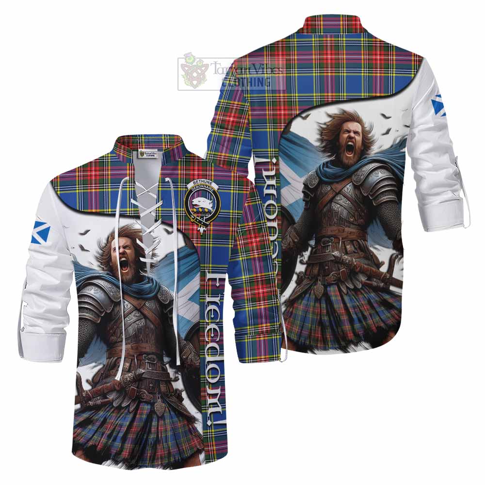 Tartan Vibes Clothing Bethune Crest Tartan Ghillie Kilt Shirt Inspired by the Freedom of Scottish Warrior