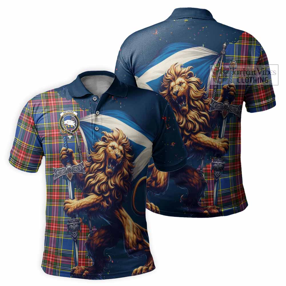 Tartan Vibes Clothing Bethune Tartan Family Crest Men's Polo Shirt with Scottish Majestic Lion