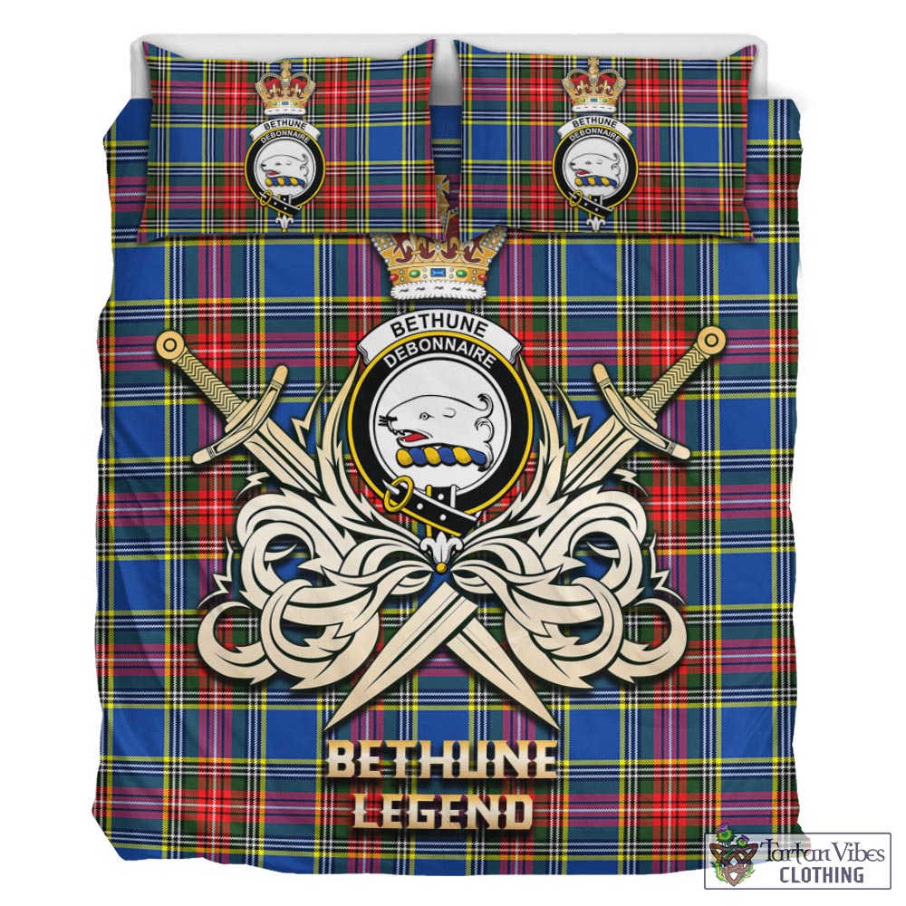 Bethune Tartan Bedding Set with Clan Crest and the Golden Sword of Courageous Legacy - Tartan Vibes Clothing