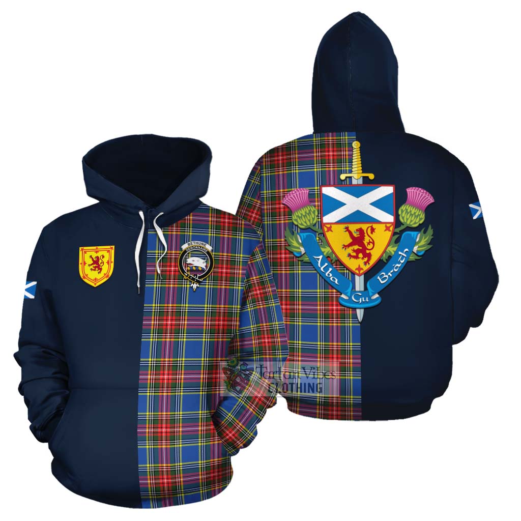 Tartan Vibes Clothing Bethune Tartan Cotton Hoodie Alba with Scottish Lion Royal Arm Half Style