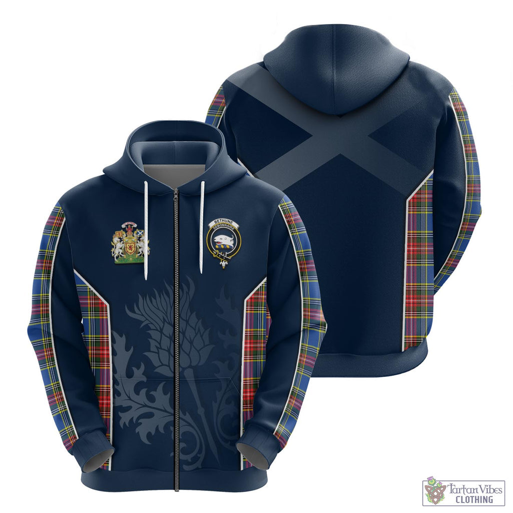 Tartan Vibes Clothing Bethune Tartan Hoodie with Family Crest and Scottish Thistle Vibes Sport Style