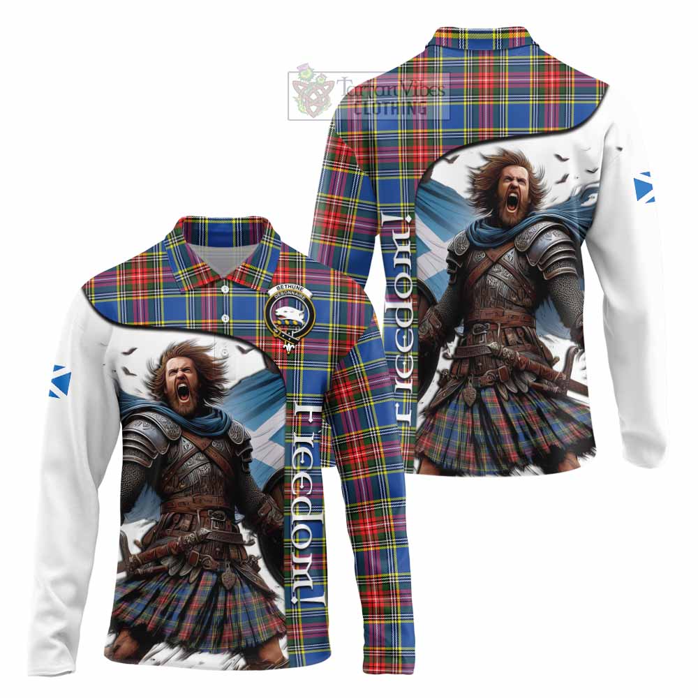 Tartan Vibes Clothing Bethune Crest Tartan Long Sleeve Polo Shirt Inspired by the Freedom of Scottish Warrior