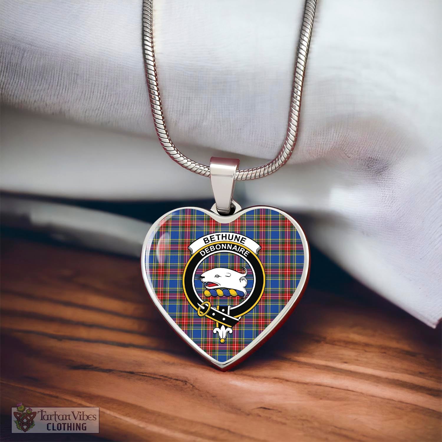 Tartan Vibes Clothing Bethune Tartan Heart Necklace with Family Crest