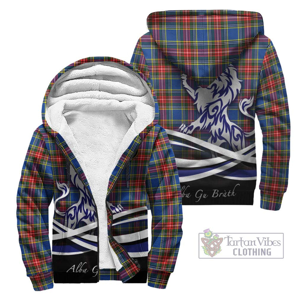 Bethune Tartan Sherpa Hoodie with Alba Gu Brath Regal Lion Emblem Unisex - Tartanvibesclothing Shop