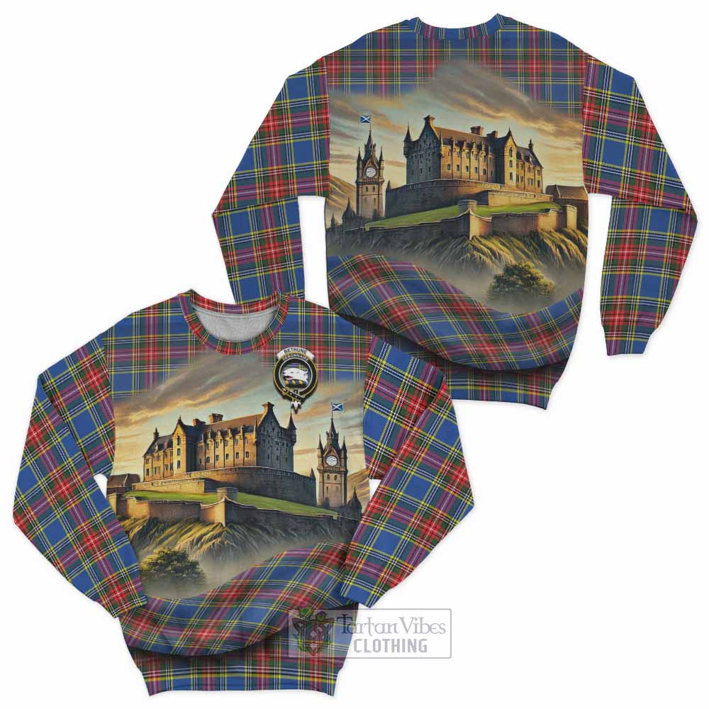 Bethune Tartan Family Crest Sweatshirt with Scottish Ancient Castle Style - Tartan Vibes Clothing